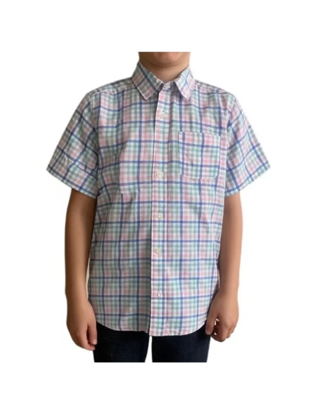 Children's Place Boys Button Down Shirt Size L 10/12 Pastel Striped Easter Sprin